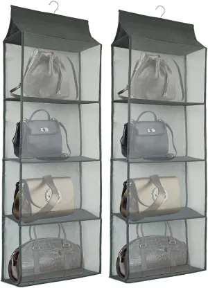 Closet Handbag Purse Holder, Space Saving Hanging Handbag Storage Tote Bag Organizer Holder with 4 Large Heavy-Duty Mesh Shelves for Wardrobe Closet(Pack of 2 Gray)