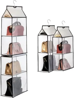 Closet Purse Organizer, Hanging Handbag Purse Organizer for Closet with 4 Heavy-Duty Mesh Shelves Purse Storage Bag(White-1Pack)