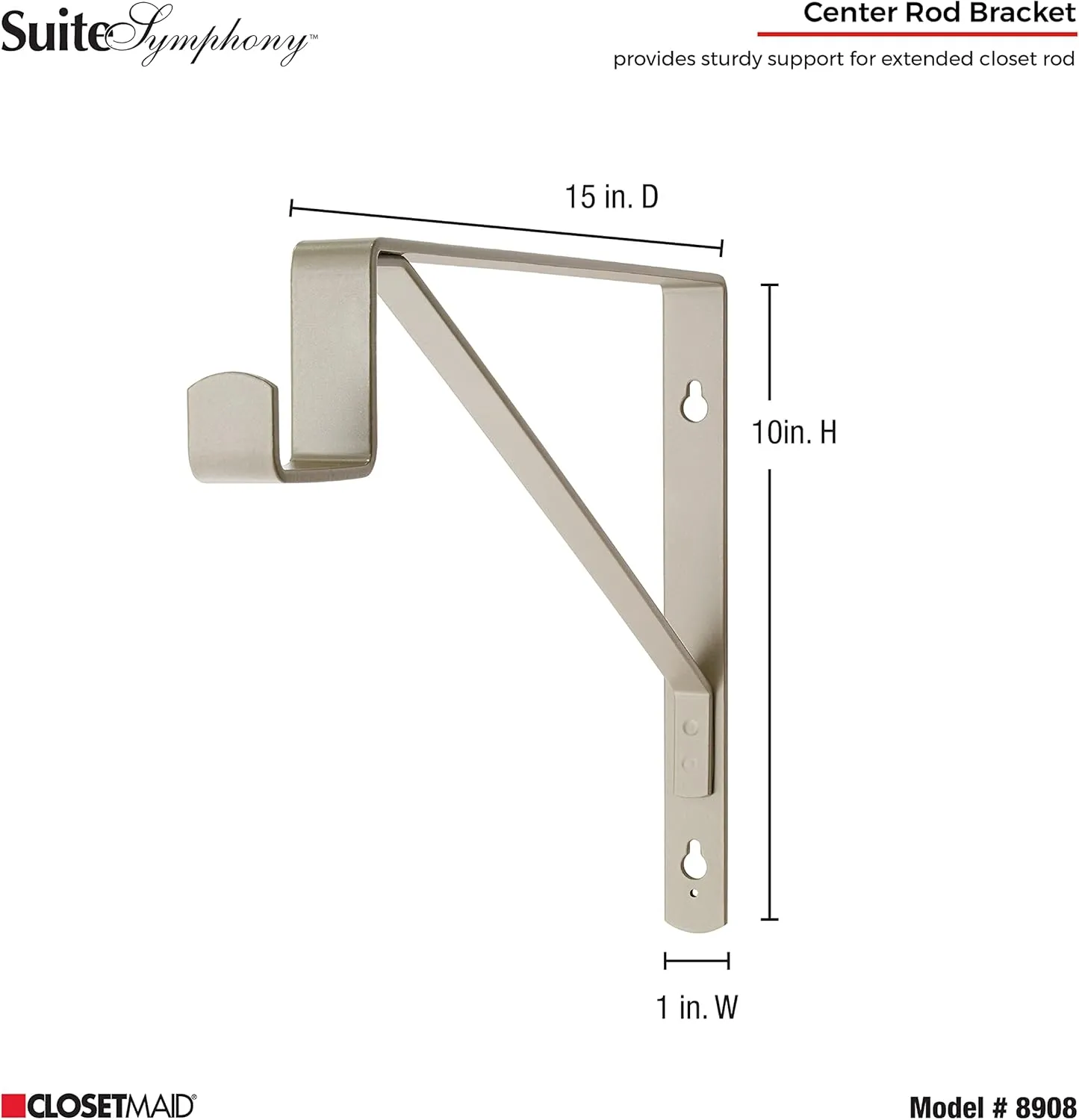 ClosetMaid SuiteSymphony Closet Bracket for Center Rod and Shelf Support, Add On Accessory, Satin Nickel