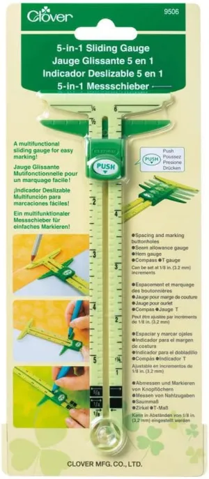 Clover 9506 5 in 1 Sliding Gauge with Nancy Zieman, 9.13 x 4 x 0.38