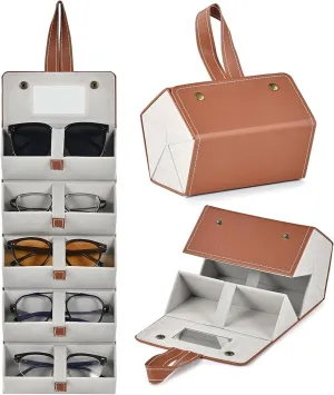 CO-Z Travel Sunglasses Organizer, Foldable Travel Sunglass Case with 5 Slots for Multiple Pairs, Portable Eyeglasses Holder