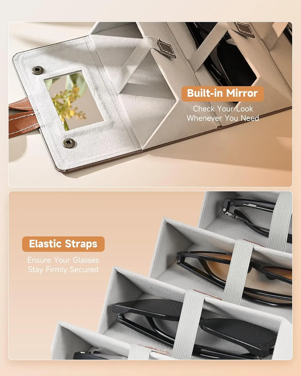 CO-Z Travel Sunglasses Organizer, Foldable Travel Sunglass Case with 5 Slots for Multiple Pairs, Portable Eyeglasses Holder