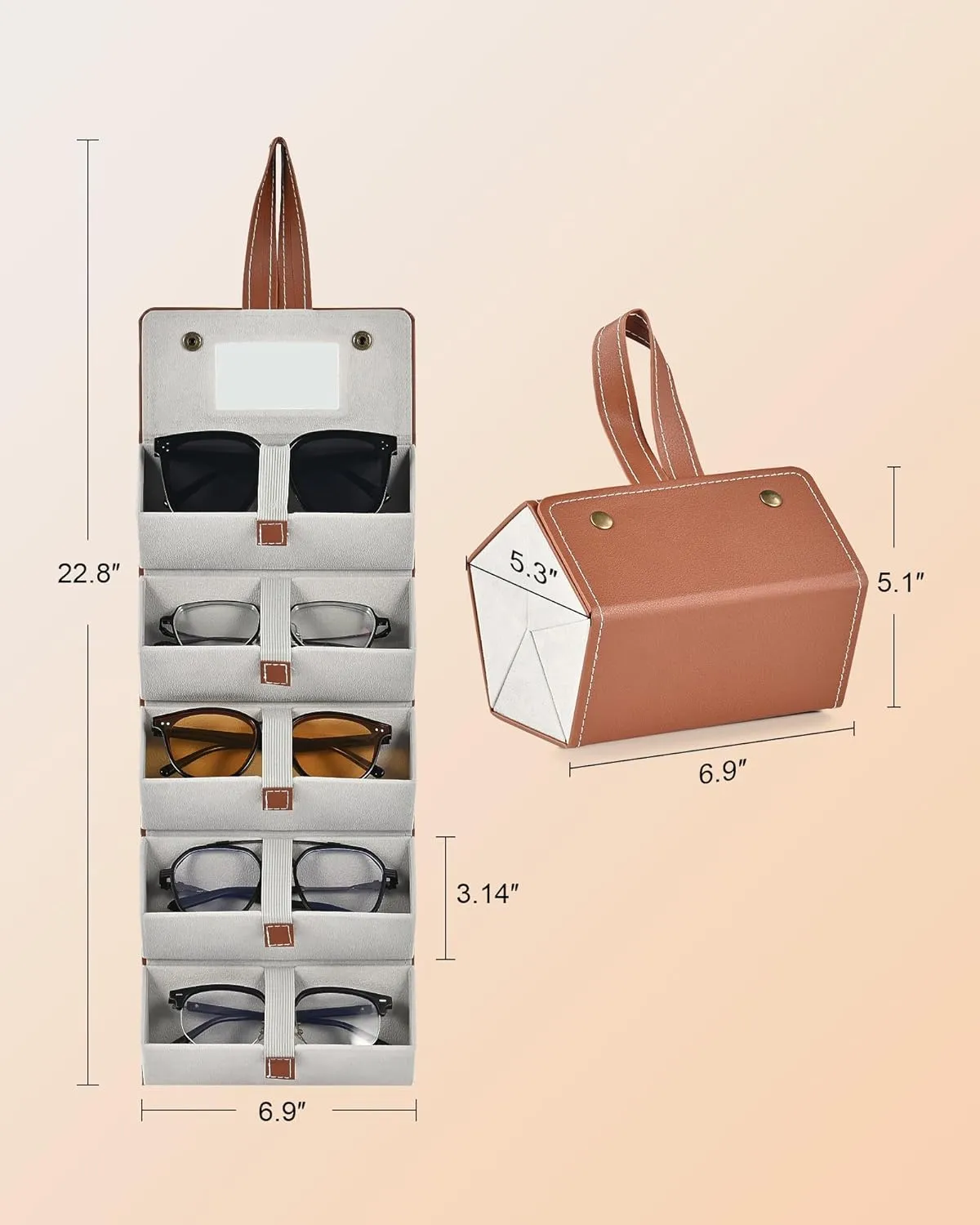 CO-Z Travel Sunglasses Organizer, Foldable Travel Sunglass Case with 5 Slots for Multiple Pairs, Portable Eyeglasses Holder