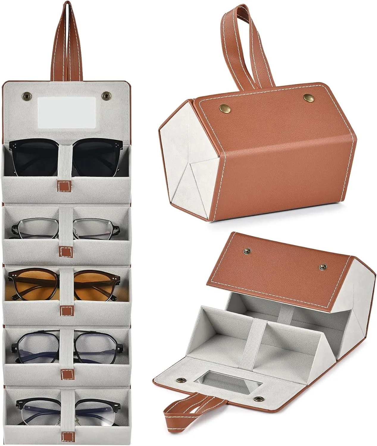 CO-Z Travel Sunglasses Organizer, Foldable Travel Sunglass Case with 5 Slots for Multiple Pairs, Portable Eyeglasses Holder