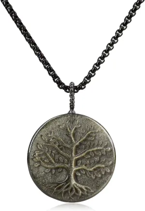 COAI Tree of Life Necklace for Men Women, Black/Golden Obsidian Pendant Necklace