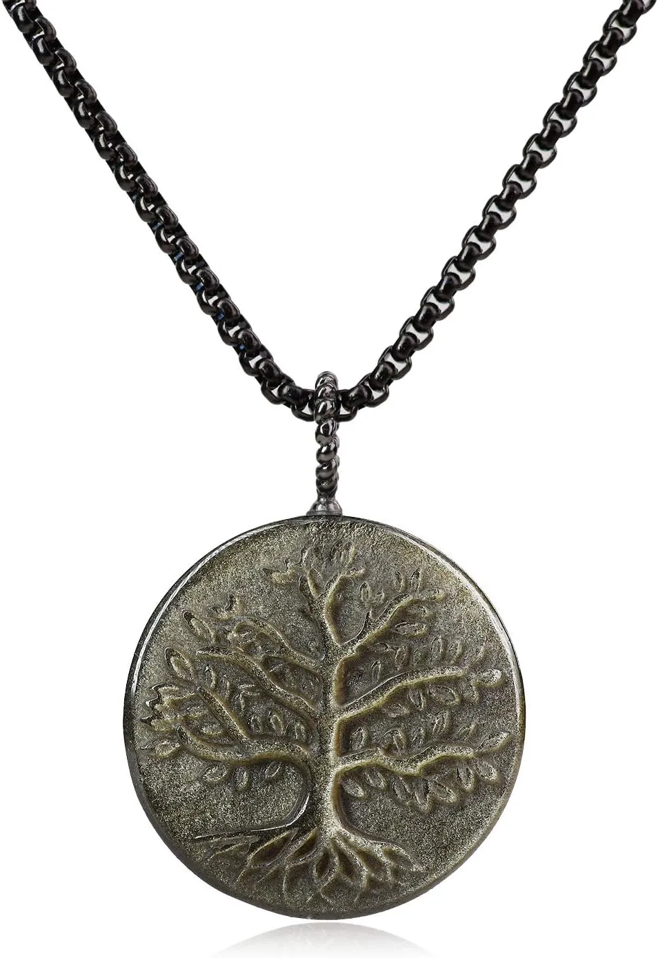 COAI Tree of Life Necklace for Men Women, Black/Golden Obsidian Pendant Necklace