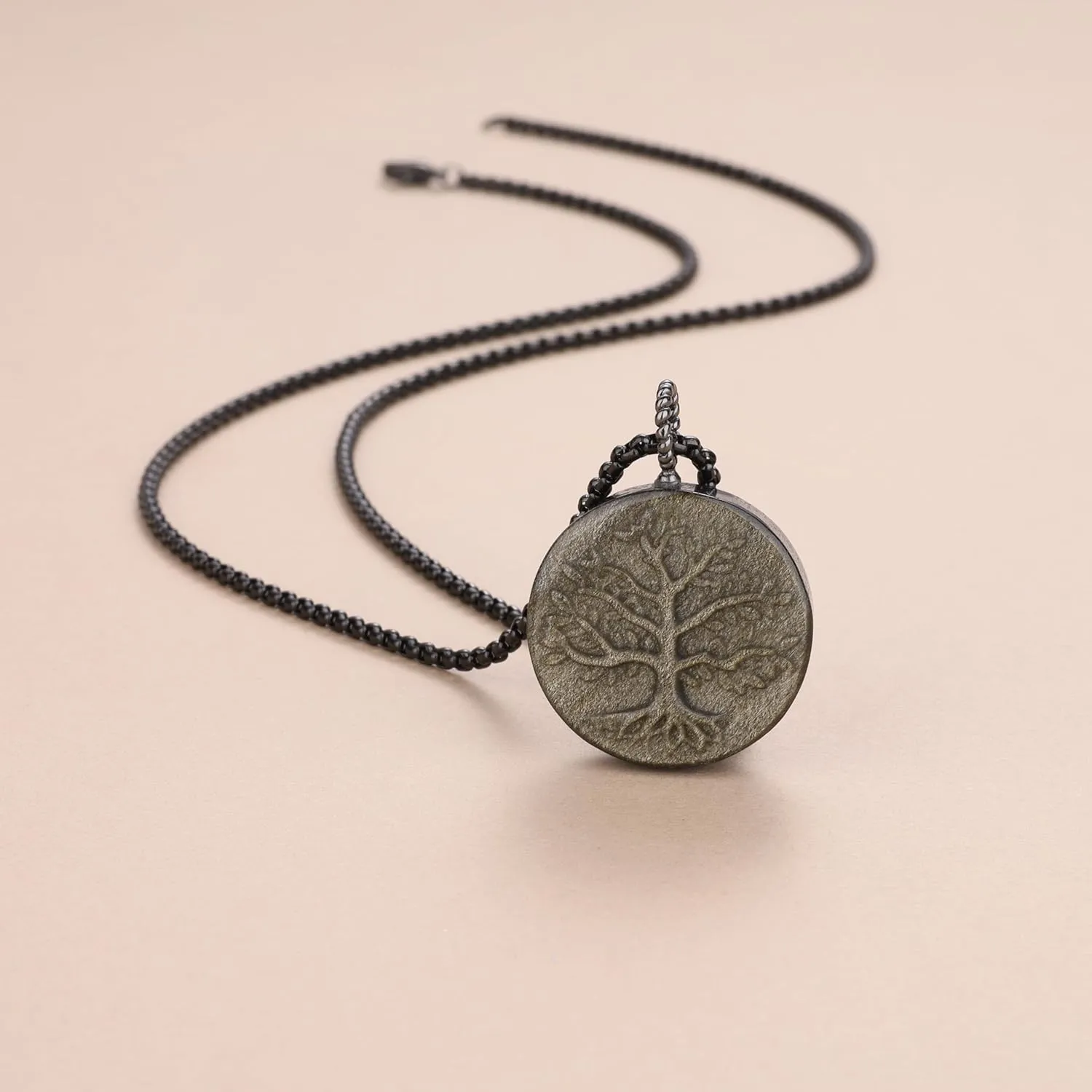 COAI Tree of Life Necklace for Men Women, Black/Golden Obsidian Pendant Necklace