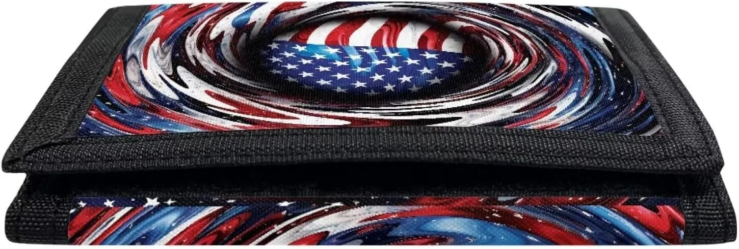 Coldinair American Flag Print Wallet for Boys Wallets for Girls Kids Polyester Wallet Mini Purse Credit ID Card Trifold Handbag Small Coin Purses for Teens Boys