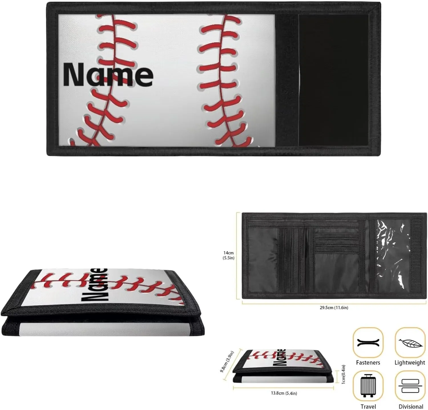 Coldinair Baseball Custom Kids Wallets for Boys Ages 4-18 Trifold,Personalized Trifold Coin Purse Wallet RFID Blocking Wallet with Card Holders for Teen Boys