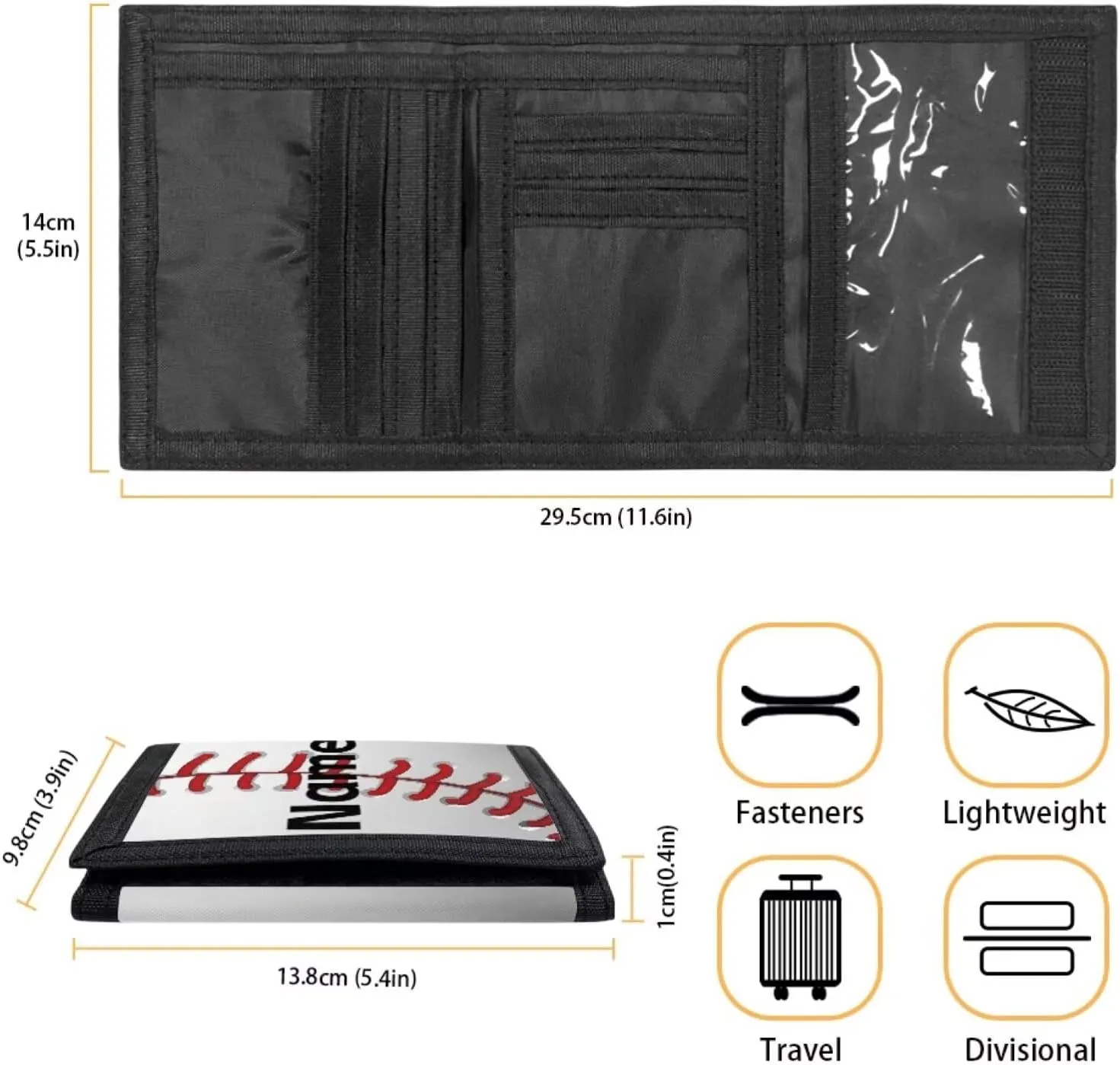 Coldinair Baseball Custom Kids Wallets for Boys Ages 4-18 Trifold,Personalized Trifold Coin Purse Wallet RFID Blocking Wallet with Card Holders for Teen Boys