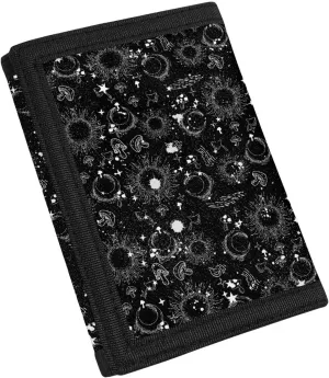 Coldinair Moon Sun Kids Wallet Nylon Trifold Wallets Coin Bag for Boys, RFID Trifold Canvas Purse Handbag Outdoor Sports Wallet for Travel, Black