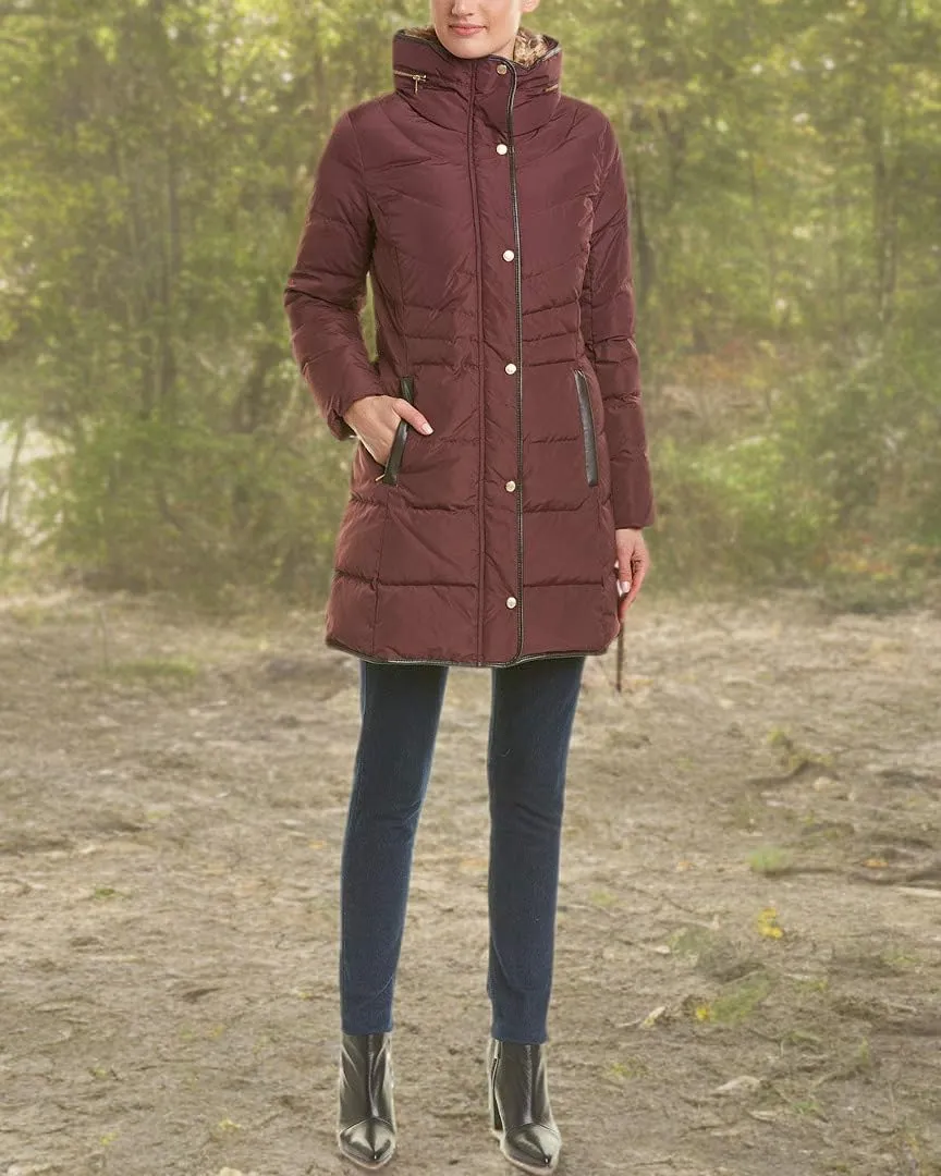 Cole Haan Women's Mid Length Down Coat with Bib Front