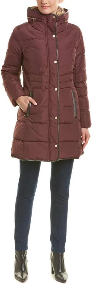 Cole Haan Women's Mid Length Down Coat with Bib Front