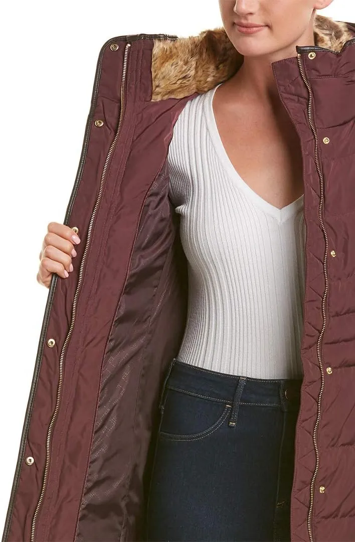 Cole Haan Women's Mid Length Down Coat with Bib Front