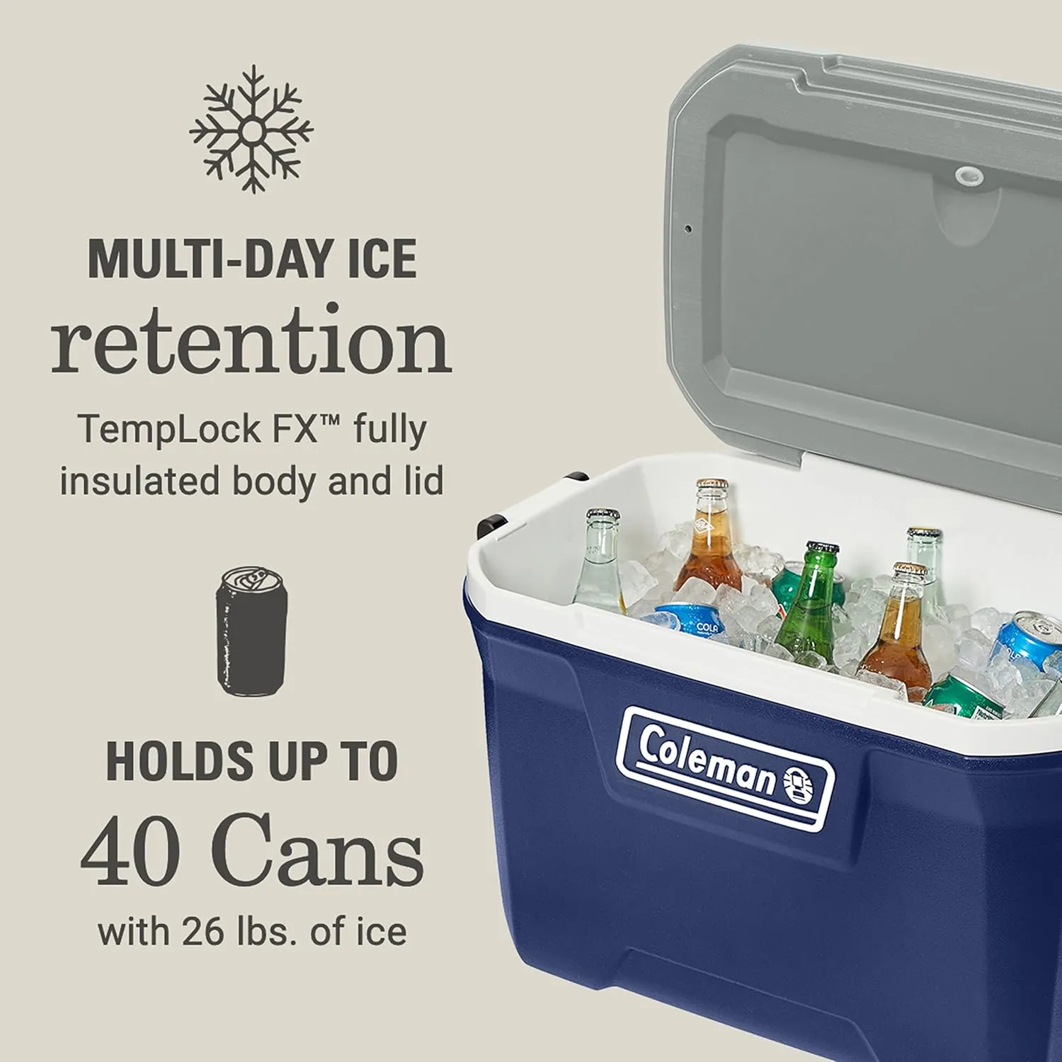 Coleman Classic Series Insulated Portable Cooler, Leak-Resistant Outdoor Hard Cooler Keeps Ice up to 5 Days, 52/70/120/150 Quart