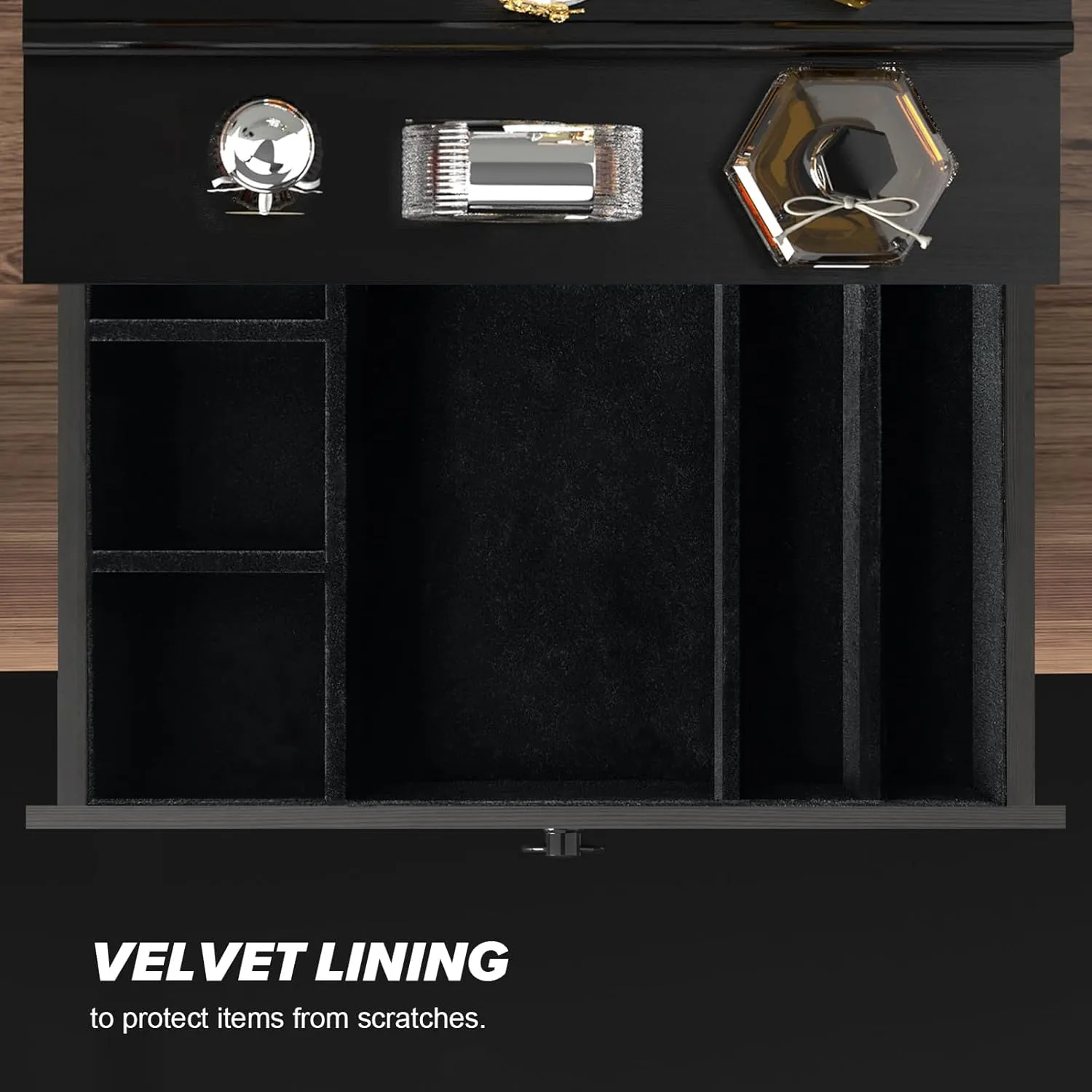 Cologne Organizer for Men, 4 Tier Black Wood Perfume Organizer with Felt Lining Drawer and Hidden Compartment, Perfume Display Holder, A Gift for Men