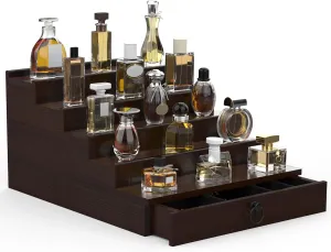 Cologne Organizer for Men, 5 Tier Cologne Shelf, Perfume Stand with Drawer and Hidden Compartment Perfume Display Holder - A Gift for Men
