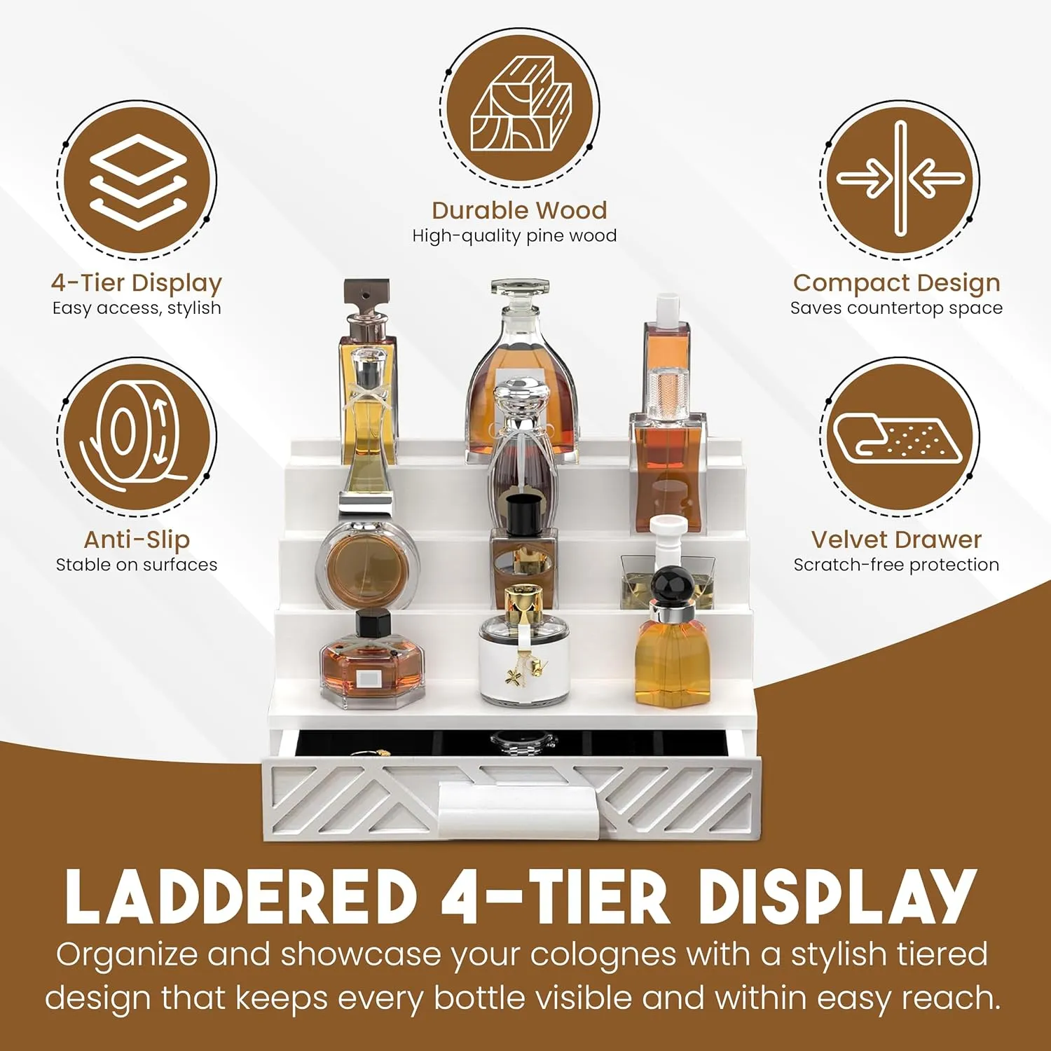 Cologne Organizer for Men - Multi Tier Drawer Organizer & Dresser Organizer Countertop - Perfume Holder | Cologne Stand For Men - Perfume Organizer for Women