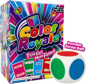 Color Royale - The Fast-Paced Game That Will Break Your Brain! - Fun Fast-Paced Family Party Card Game with Included Stress Ball Dice - Multiple Games Included in One - 4  Ages