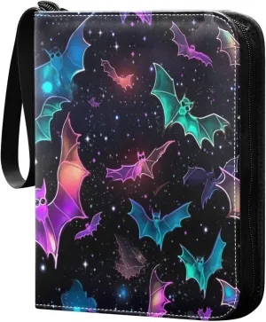 Colorful Bat Card Binder 4-Pocket, 400 Pockets Trading Cards Holder Games Card Albums Storage Organizer Case for Football, Baseball Cards