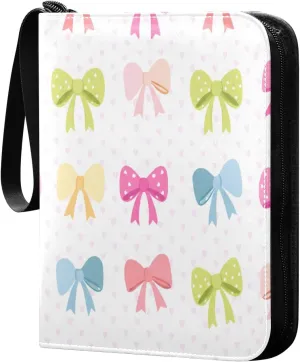 Colorful Bows Trading Card Binder with Sleeves PU Leather Holds 400 Cards,Double Sided Trading Card Folder with Zipper Collection Binder Album Book Case for Boys Girls