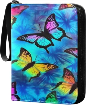 Colorful Butterflies Card Binder 4-Pocket, 400 Pockets PU Waterproof Zippered Collector Card Album with 50 Removable Sleeves for Trading, Game Cards