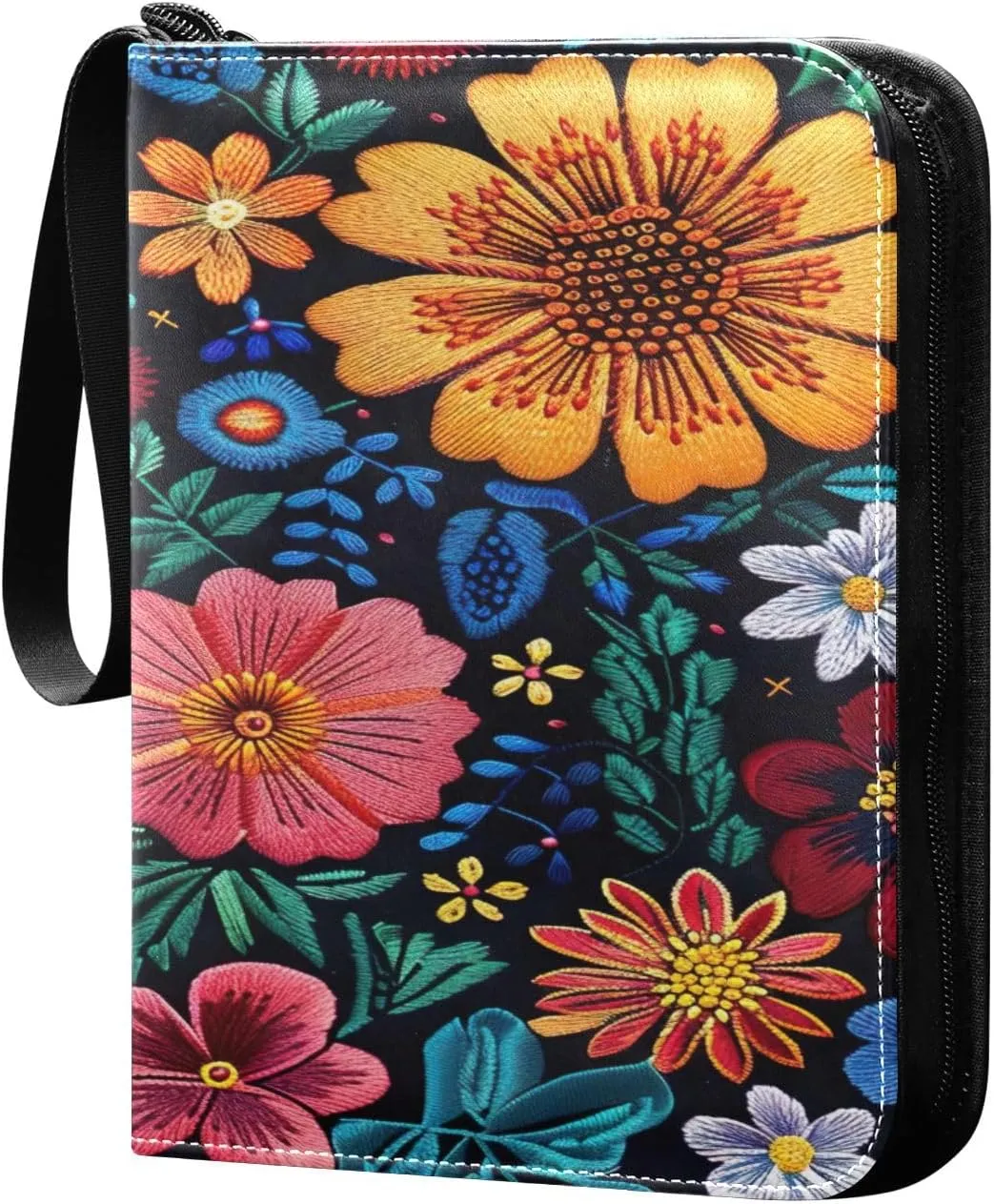 Colorful Flowers Collectible Trading Card Albums,4-Pocket Card Binder with 50 Removable Sleeves with Zipper Game Card Collection Binder Album Holder