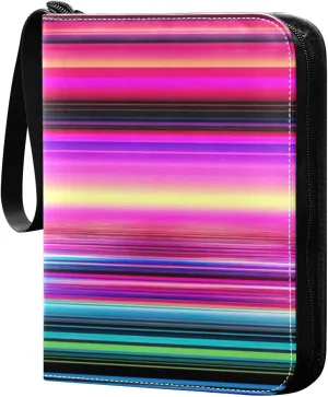 Colorful Mexican Stripe Card Binder 4-Pocket, 400 Pockets Card Holder with 50 Removable Sleeves and Zipper for Games Baseball Football Sports Card