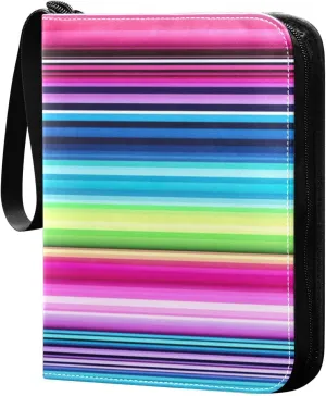 Colorful Mexican Stripe Card Binder 4-Pocket, 400 Pockets Trading Cards Holder Games Card Albums Storage Organizer Case for Football, Baseball Cards