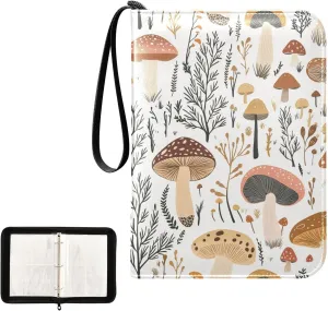 Colorful Mushrooms Leaf Card Binder 4 Pocket, Trading Card Holder Fits 400 Game Cards with 50 Removable Sleeves, MTG Card Case Standard Size