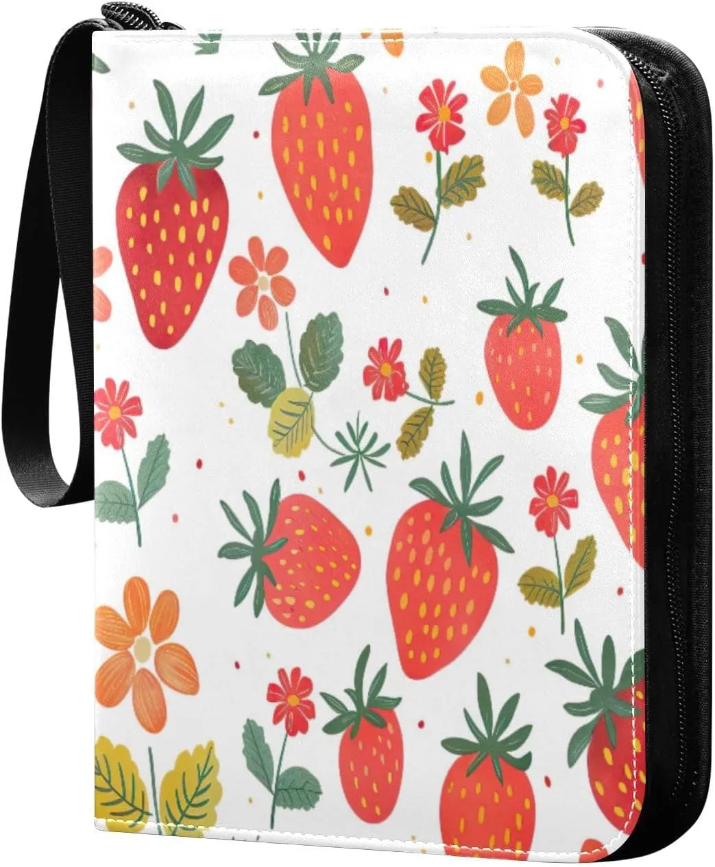 Colorful Strawberry Card Binder 4-Pocket, 400 Pockets PU Waterproof Zippered Collector Card Album with 50 Removable Sleeves for Trading, Game Cards
