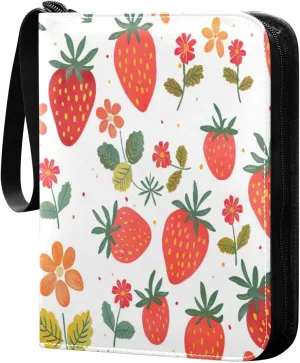 Colorful Strawberry Card Binder 4-Pocket, 400 Pockets PU Waterproof Zippered Collector Card Album with 50 Removable Sleeves for Trading, Game Cards