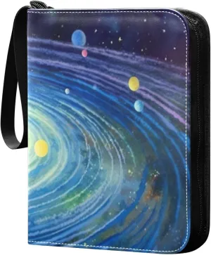 Colorful Universe Card Binder 4-Pocket, 400 Pockets PU Waterproof Zippered Collector Card Album with 50 Removable Sleeves for Trading, Game Cards