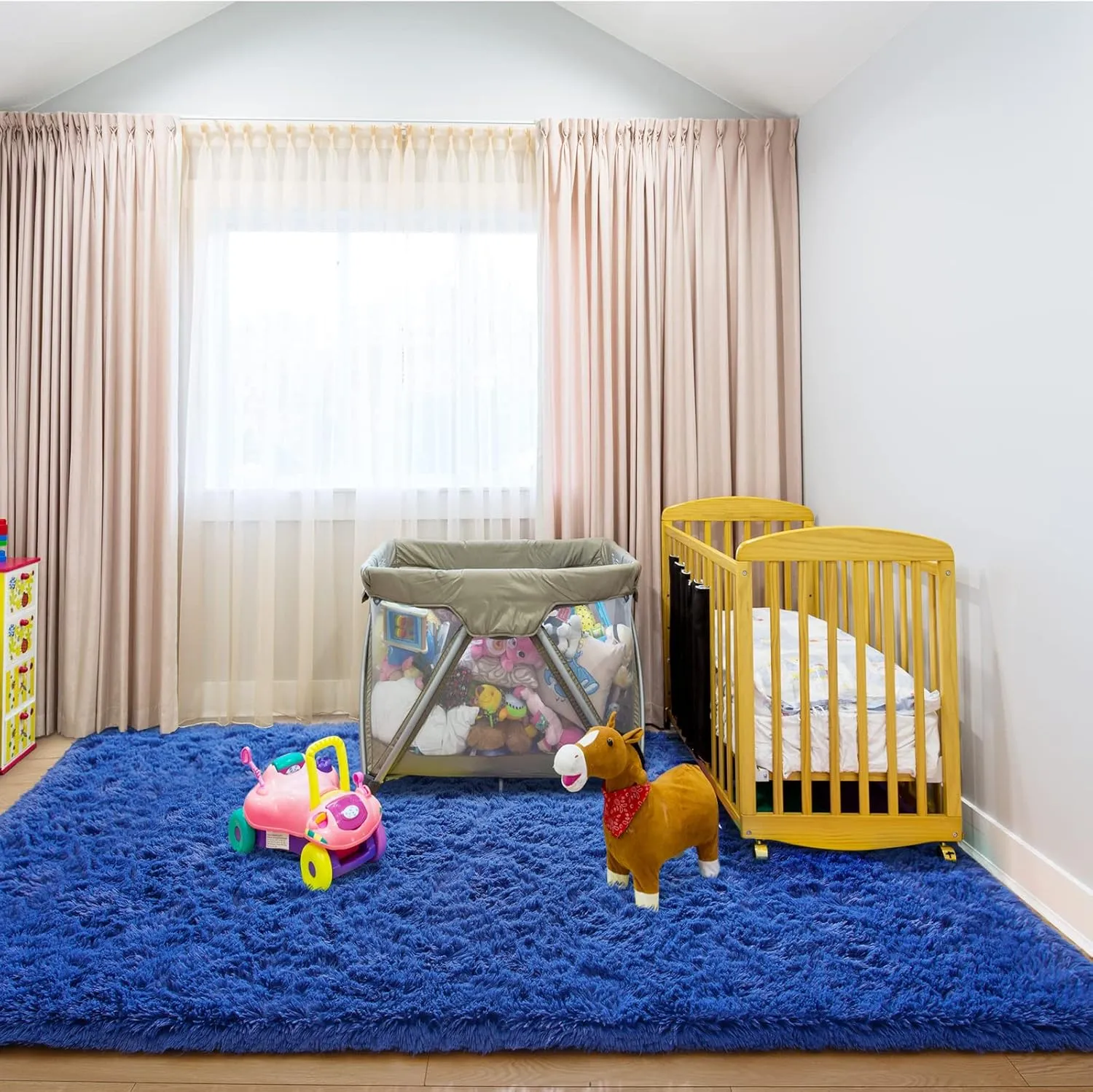 Comeet Runner Rugs for Bedroom, No Slip Plush Fluffy Rugs, Indoor Floor Living Room Carpet for Kids Girls Boys Teen Nursery Home Decor Aesthetic, Nursery, 5 x 8 Feet Navy Blue