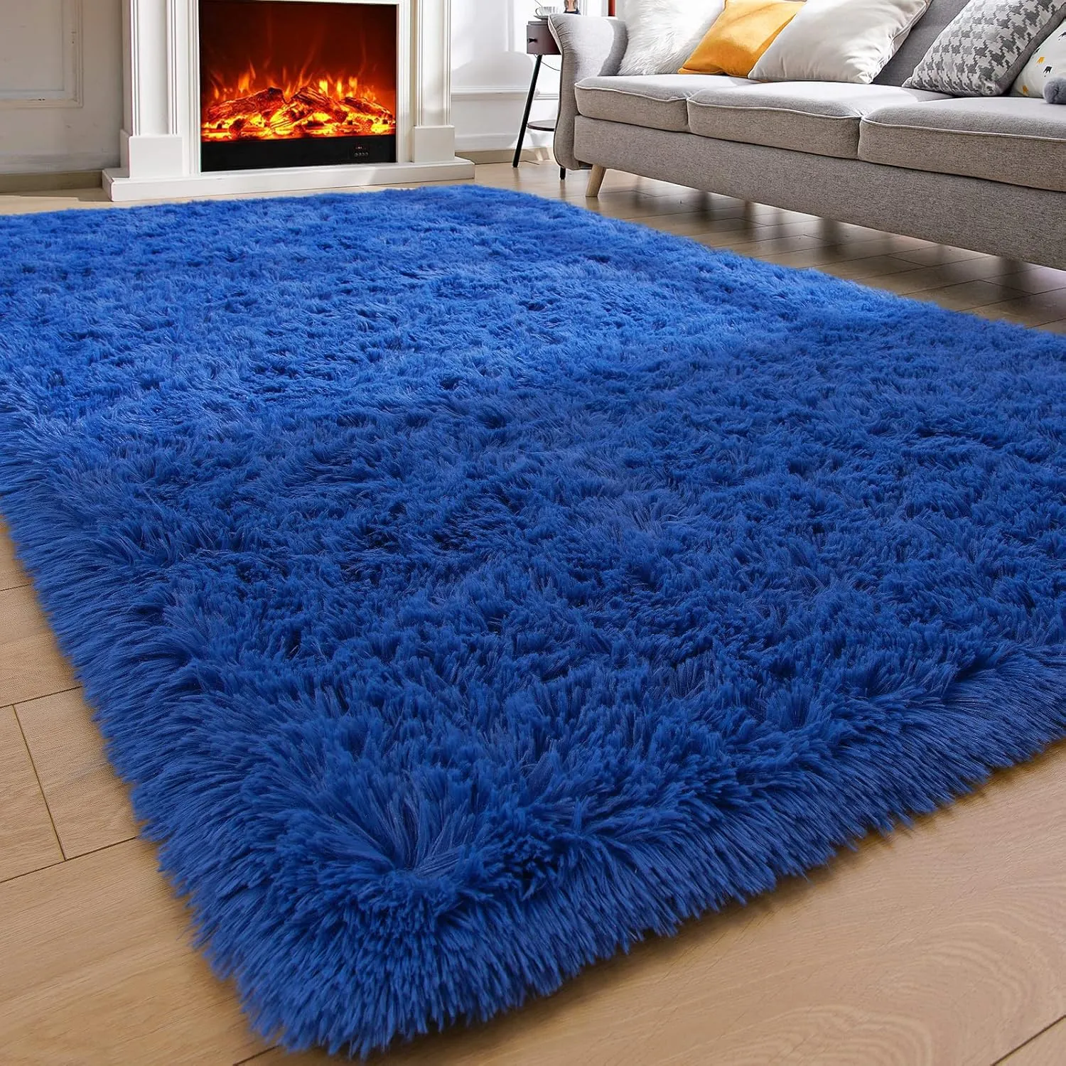 Comeet Runner Rugs for Bedroom, No Slip Plush Fluffy Rugs, Indoor Floor Living Room Carpet for Kids Girls Boys Teen Nursery Home Decor Aesthetic, Nursery, 5 x 8 Feet Navy Blue
