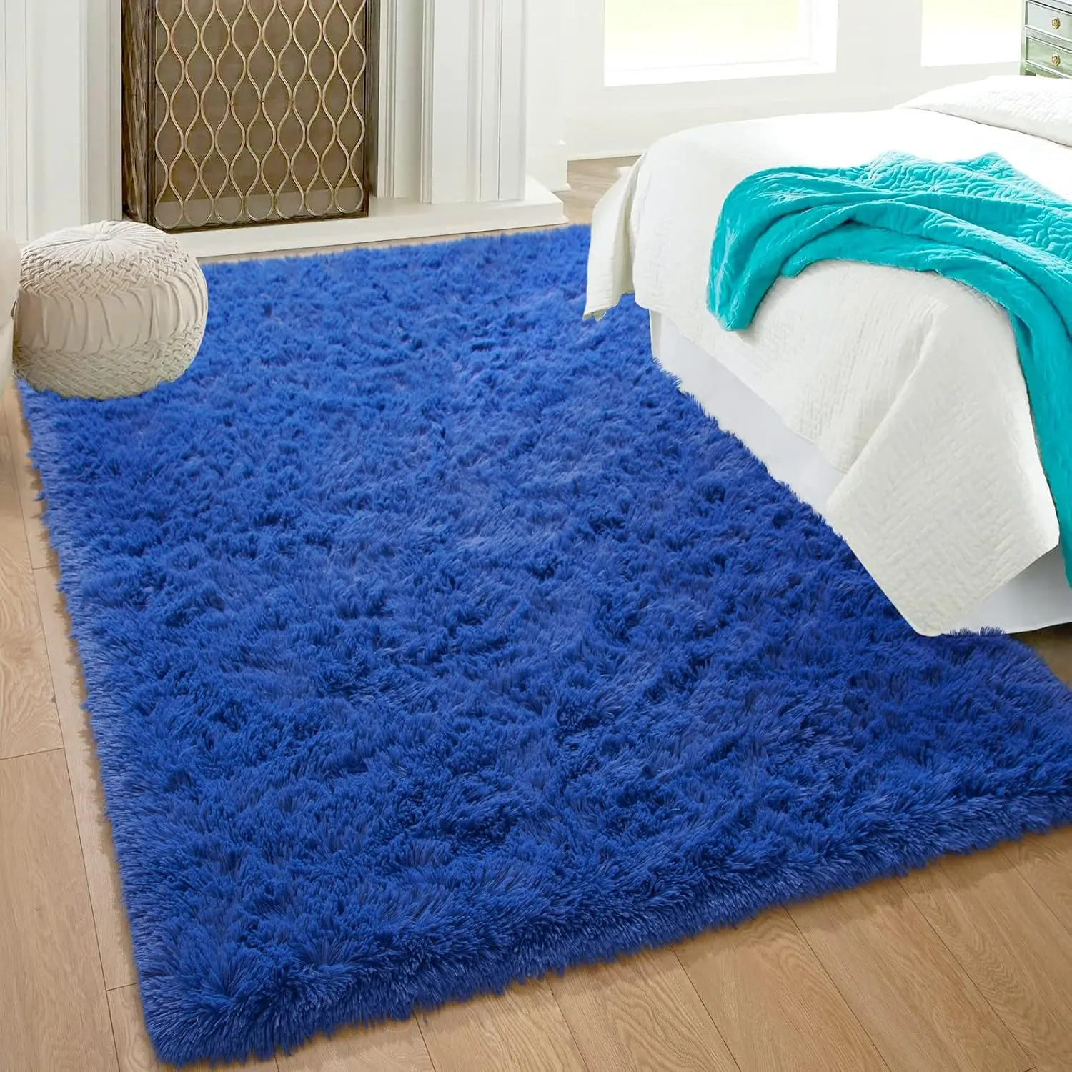 Comeet Runner Rugs for Bedroom, No Slip Plush Fluffy Rugs, Indoor Floor Living Room Carpet for Kids Girls Boys Teen Nursery Home Decor Aesthetic, Nursery, 5 x 8 Feet Navy Blue