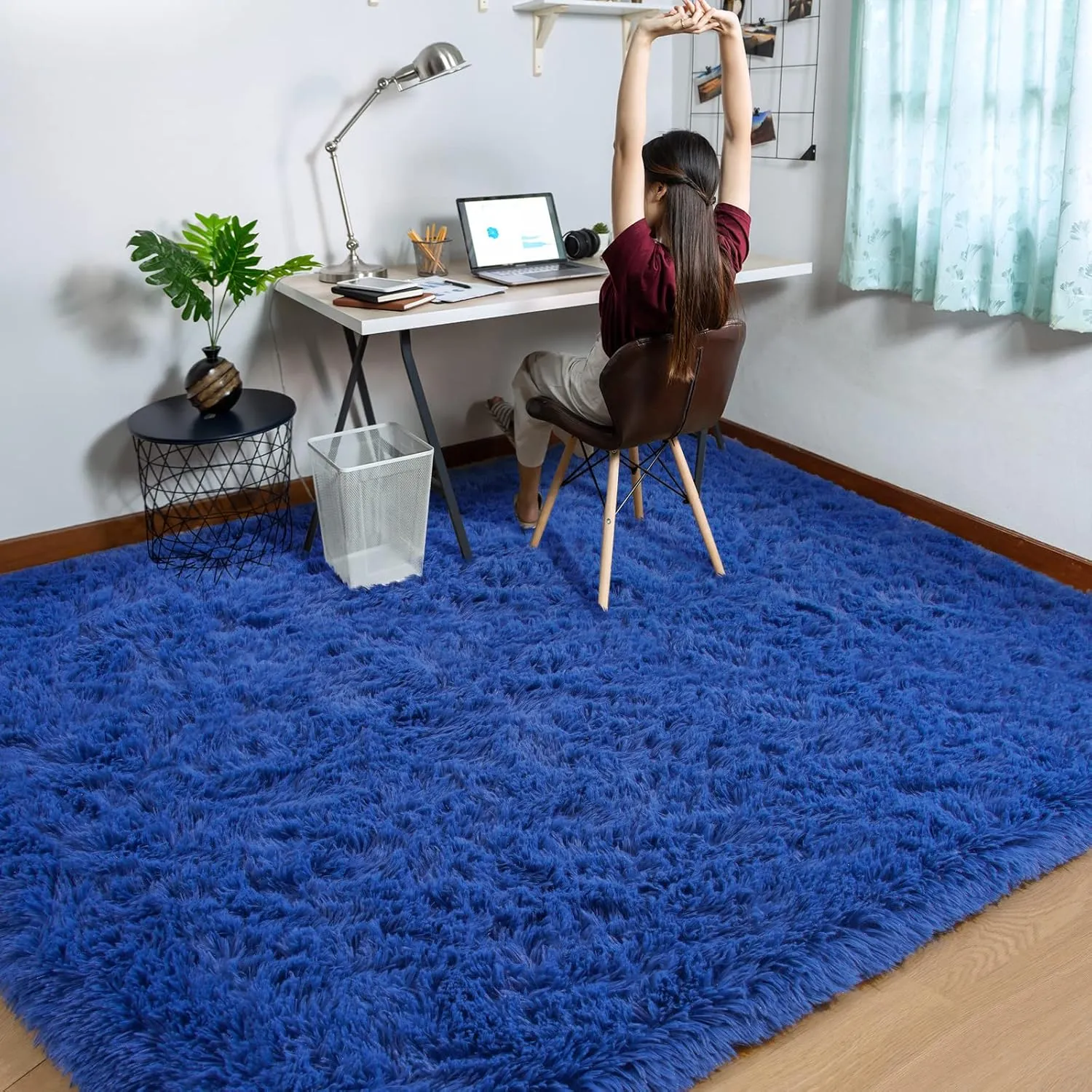 Comeet Runner Rugs for Bedroom, No Slip Plush Fluffy Rugs, Indoor Floor Living Room Carpet for Kids Girls Boys Teen Nursery Home Decor Aesthetic, Nursery, 5 x 8 Feet Navy Blue
