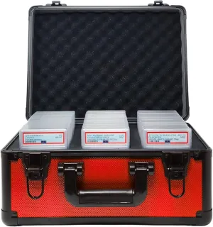 Compact Metal Slab Case – Holds 99 Graded Sports and Trading Cards – Durable Aluminum Storage Box for PSA, BGS, CGC Slabs – XL-99 Red