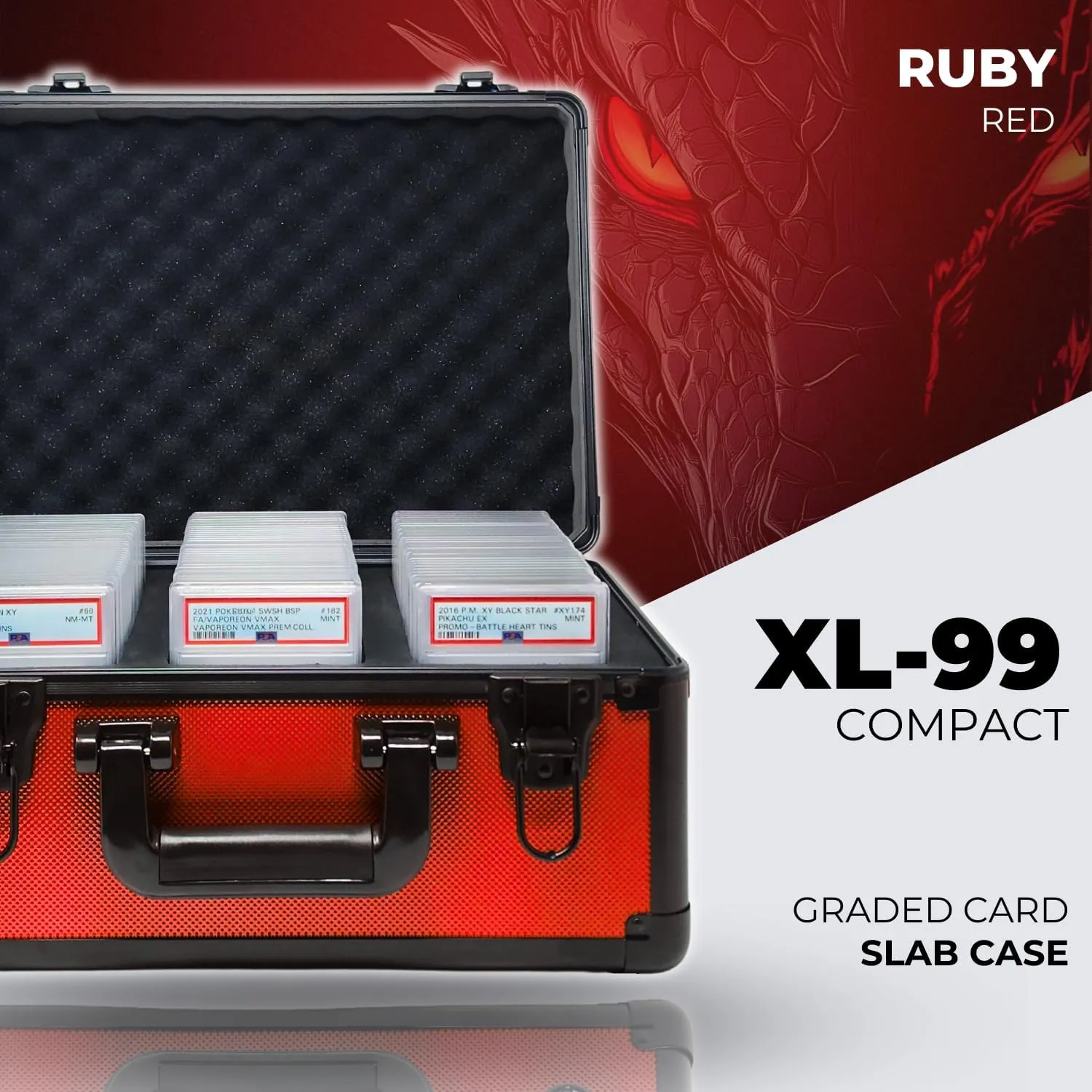 Compact Metal Slab Case – Holds 99 Graded Sports and Trading Cards – Durable Aluminum Storage Box for PSA, BGS, CGC Slabs – XL-99 Red