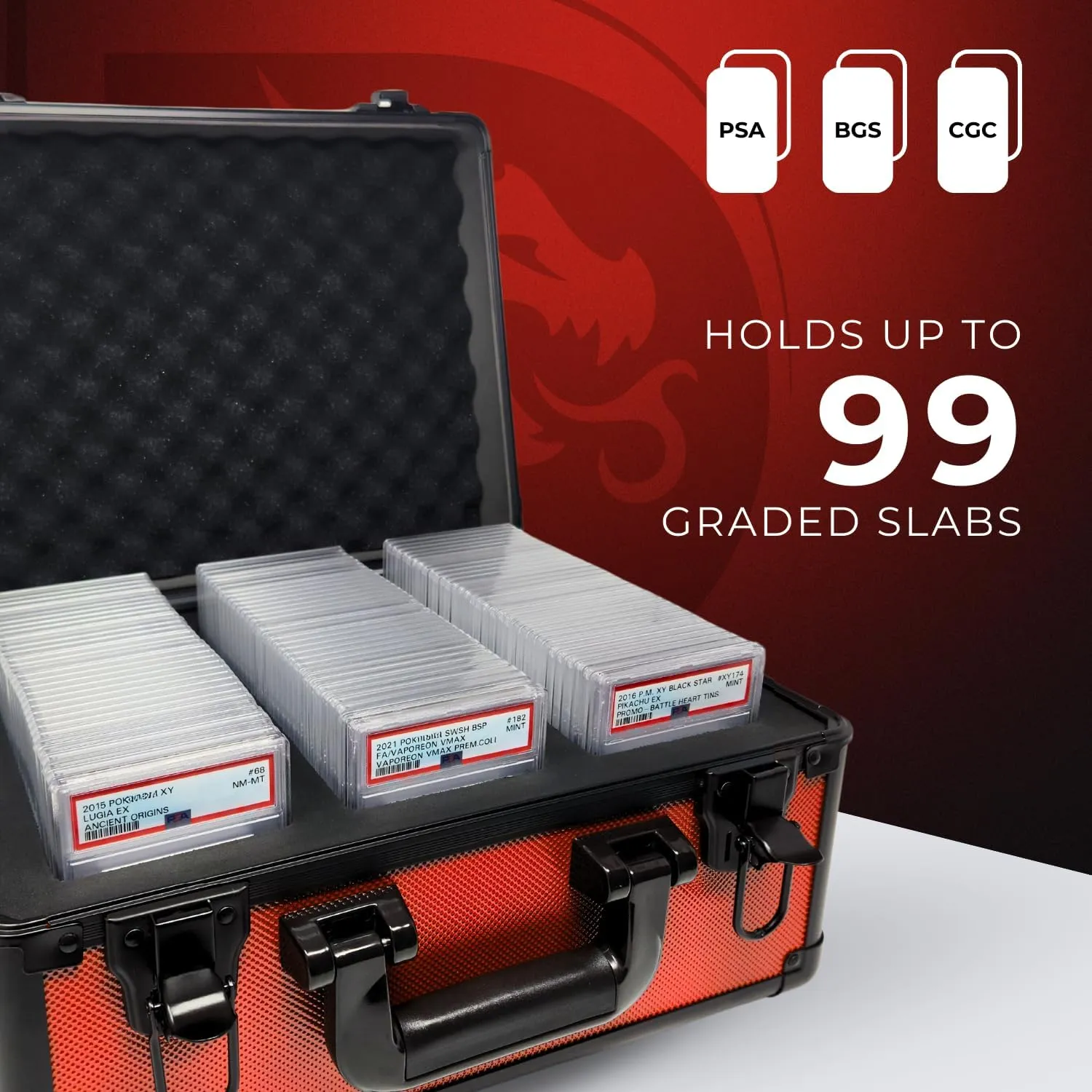 Compact Metal Slab Case – Holds 99 Graded Sports and Trading Cards – Durable Aluminum Storage Box for PSA, BGS, CGC Slabs – XL-99 Red