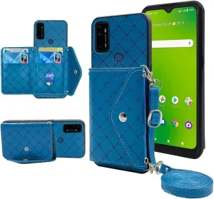 Compatible with Cricket Magic 5G Wallet Case with Crossbody Shoulder Strap Stand Credit Card Holder Lanyard Slot Cell Accessories Phone Cover Blue