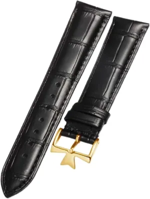 Compatible with Vacheron Constantin Male Watch Cowhide Leather Strap VC Inherit Art Master Series Leather Strap 18mm 19mm 20mm 21mm(Black-Gold,18mm)