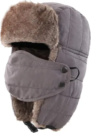 Connectyle Men's Trooper Trapper Hat Warm Winter Hats with Removable Face Mask Earflaps Faux Fur Hunting Outdoor Hat