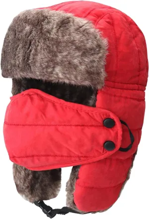 Connectyle Men's Trooper Trapper Hat Warm Winter Hats with Removable Face Mask Earflaps Faux Fur Hunting Outdoor Hat