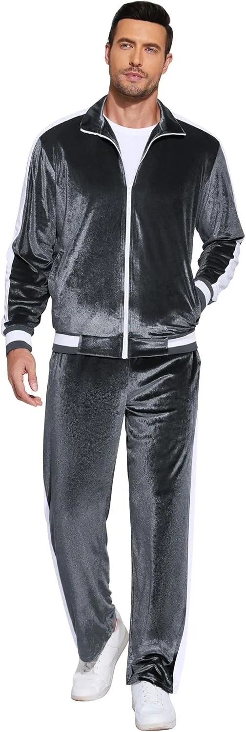 COOFANDY Mens Tracksuit 2 Piece Set Velour Velvet Sweatsuit Jogging Suits Full Zip Jacket Pants Outfits