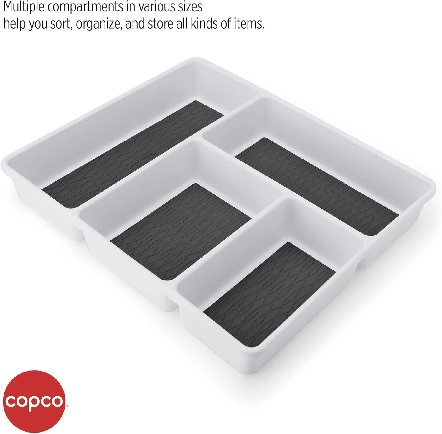 Copco Basics Multi-Compartment Drawer Organizer, White/Charcoal Gray