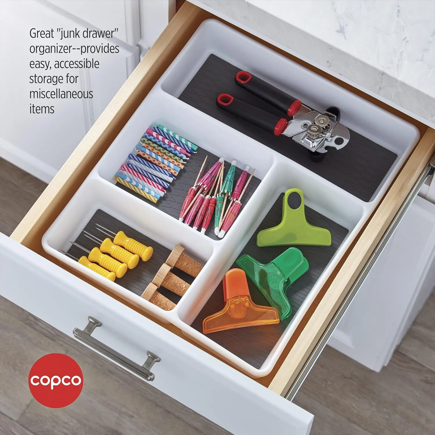 Copco Basics Multi-Compartment Drawer Organizer, White/Charcoal Gray