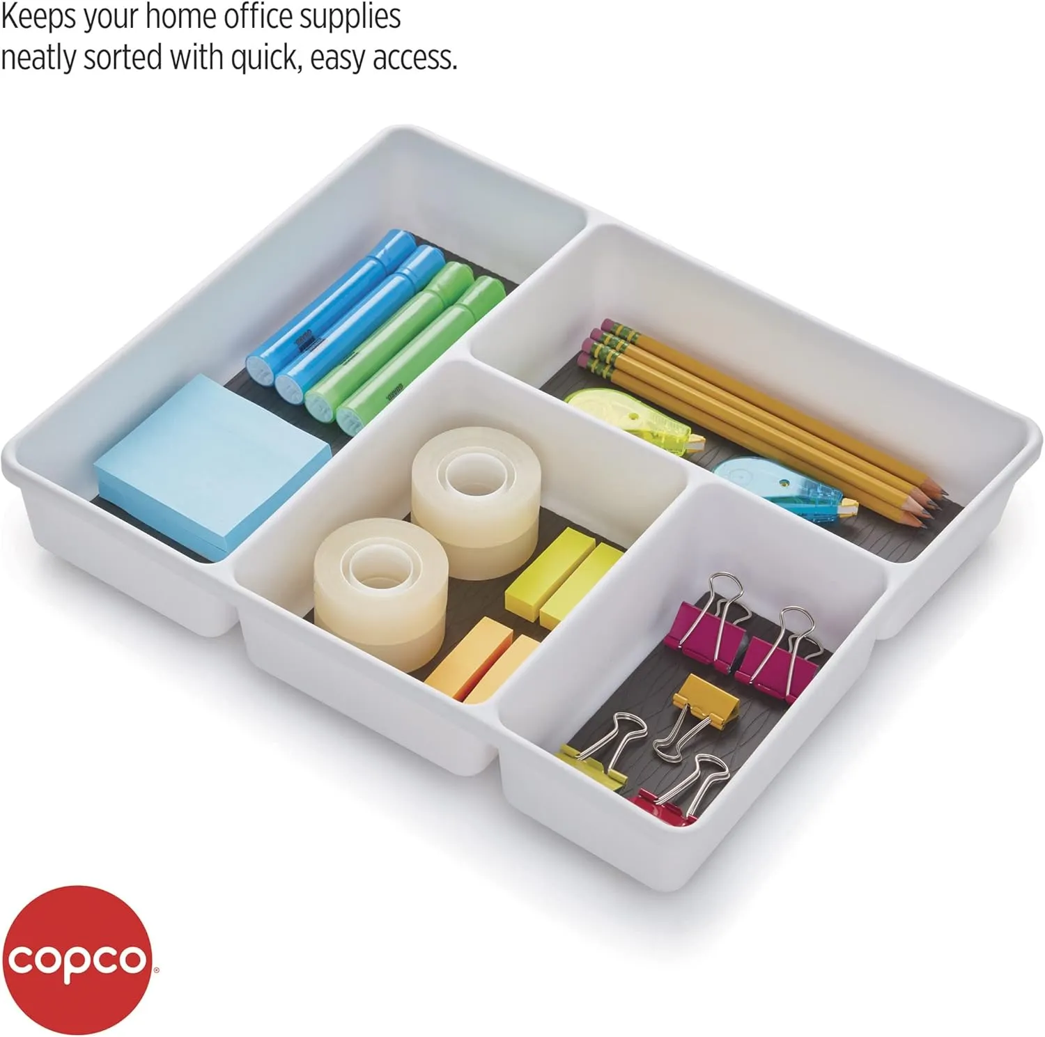 Copco Basics Multi-Compartment Drawer Organizer, White/Charcoal Gray