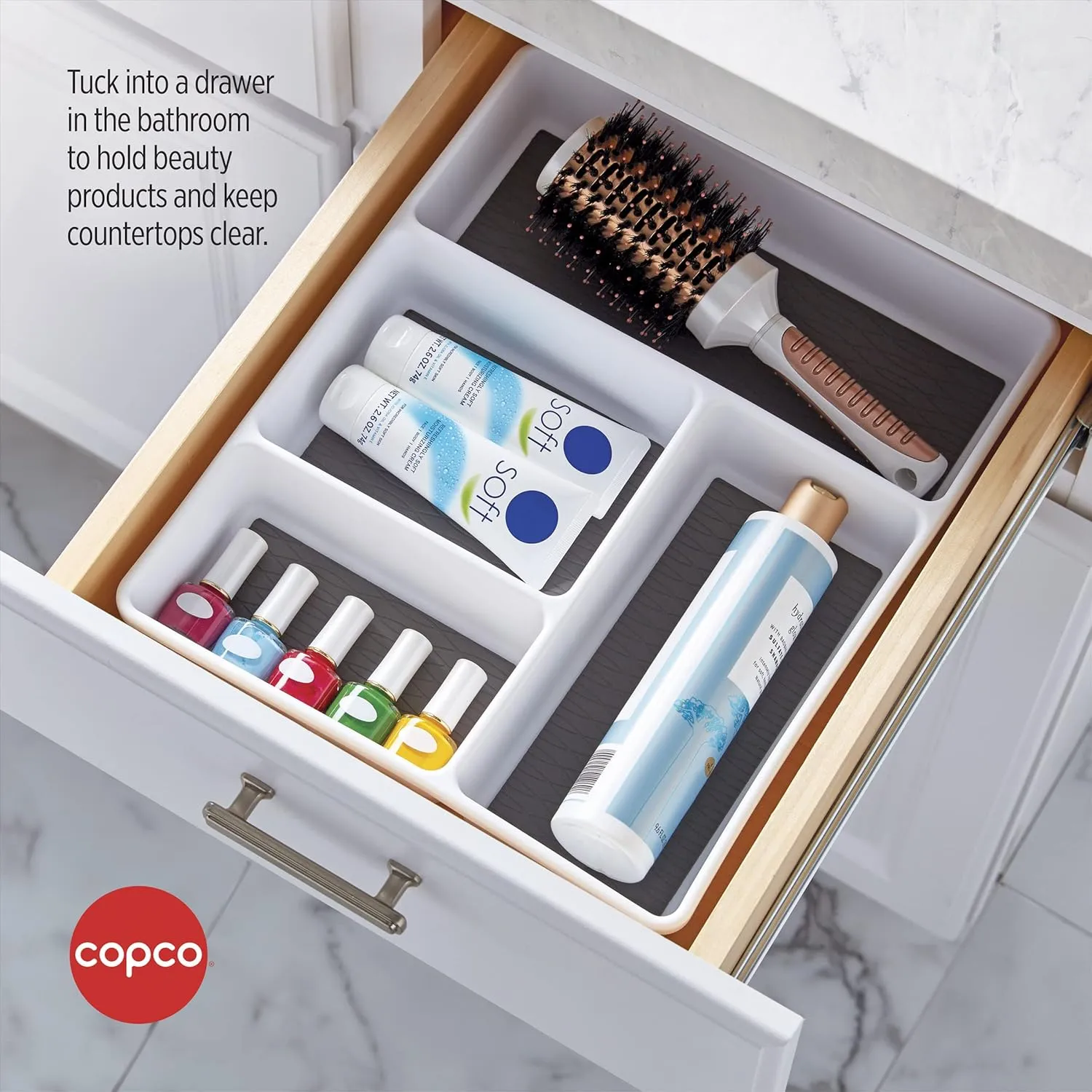 Copco Basics Multi-Compartment Drawer Organizer, White/Charcoal Gray