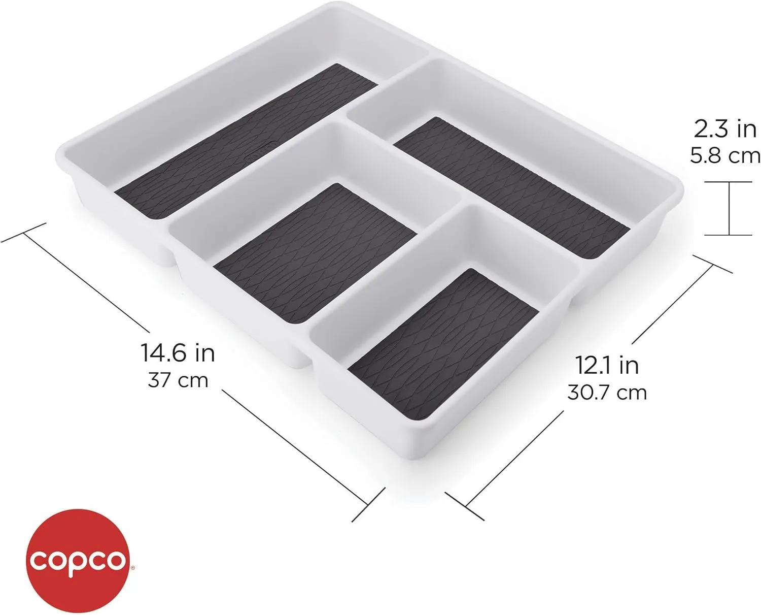 Copco Basics Multi-Compartment Drawer Organizer, White/Charcoal Gray